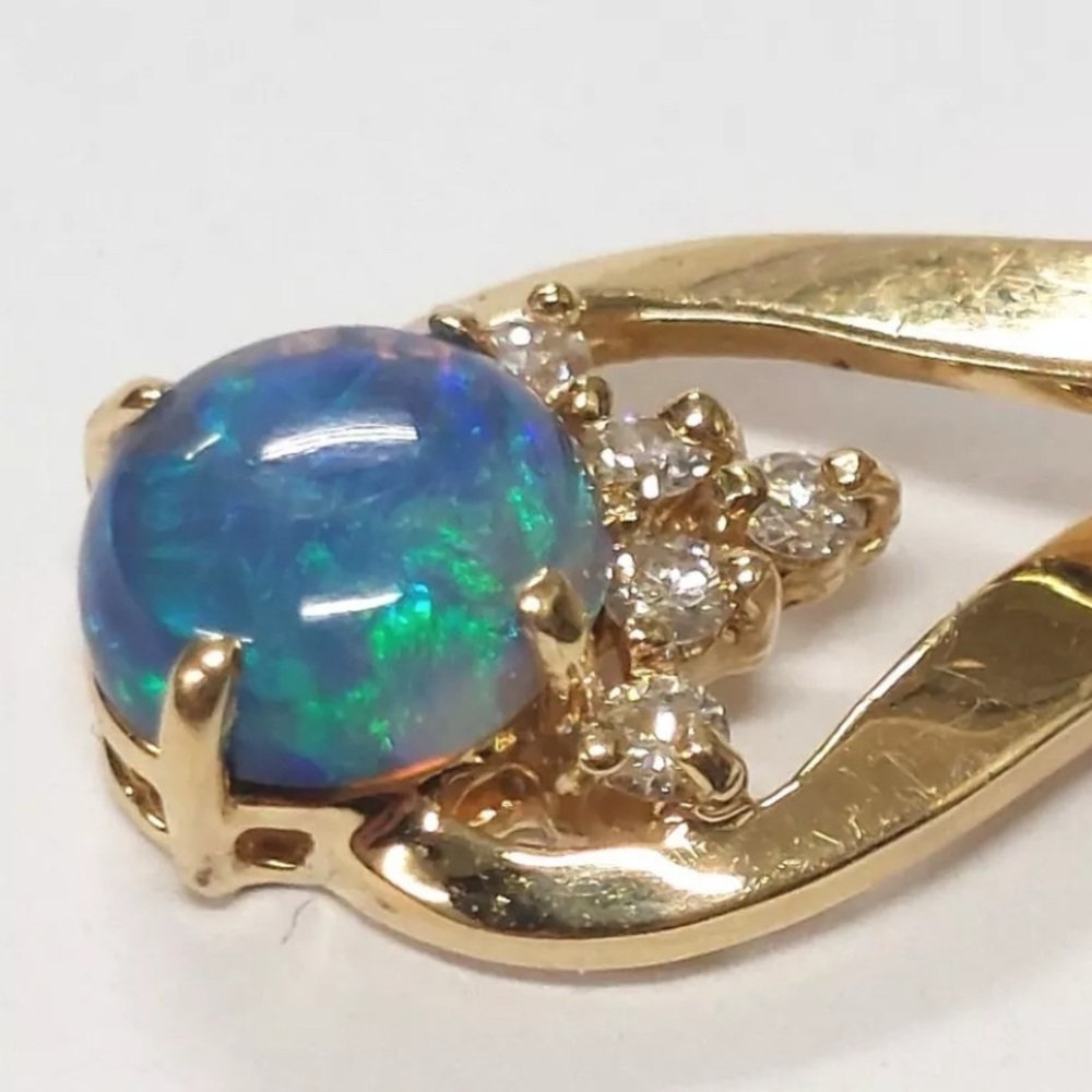 🎇 Black Opal & Diamond 14K Gold Pendant 💚🩵 - Picture 7 of 16